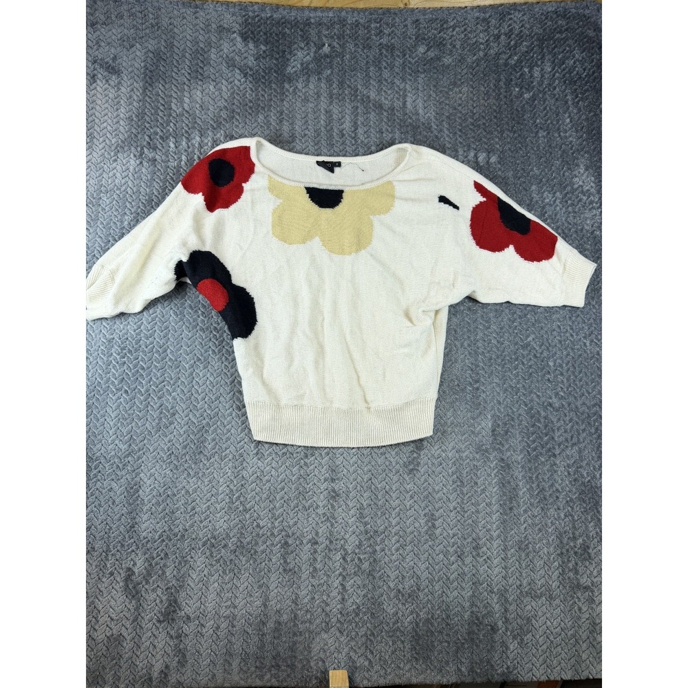 iRoo Moderato Sweater Womens S Beige Floral Tight Knit Round Neck Dolman Sleeve